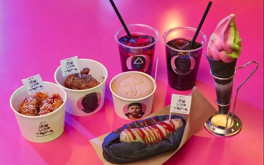 cafe food and drink - hot dog, ice cream, coffee, dalgona, and fried chicken